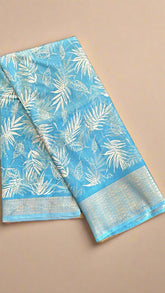 Sky Blue Tropical Dola Silk Saree